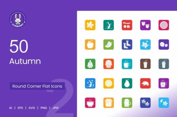 50 Autumn Filled Round Corner Icons