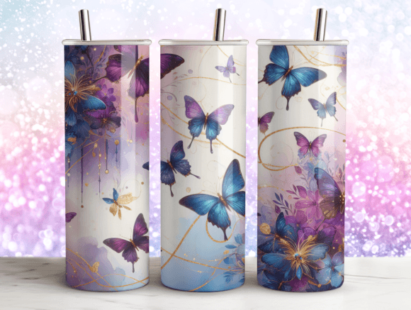 Butterflies Agate Glitter Tumbler Design