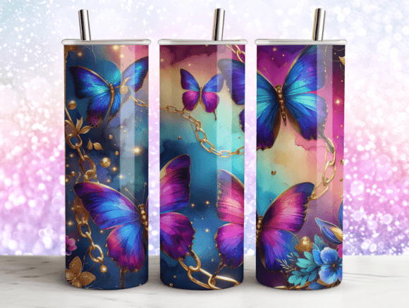 Butterflies Agate Tumbler Glitter Design