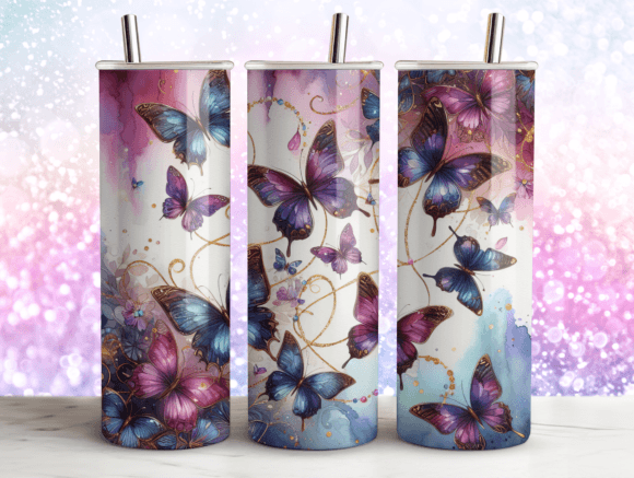 Butterflies Agate Tumbler Wrap PNG 20oz