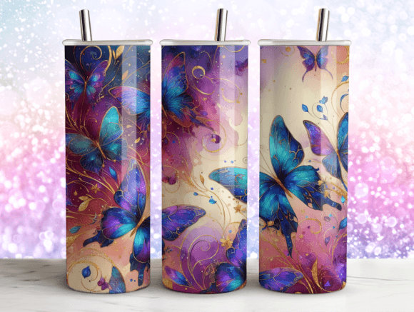 Butterflies Glitter Agate Tumbler PNG
