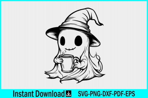 Cute Ghost in Witch Hat with Coffee Cup Review