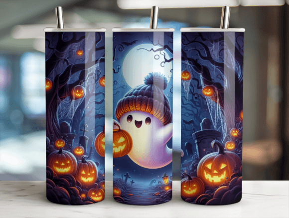 Cute Ghostly Halloween Tumbler Wrap PNG