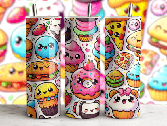 Cute Kawaii Food Pattern Tumbler Wrap