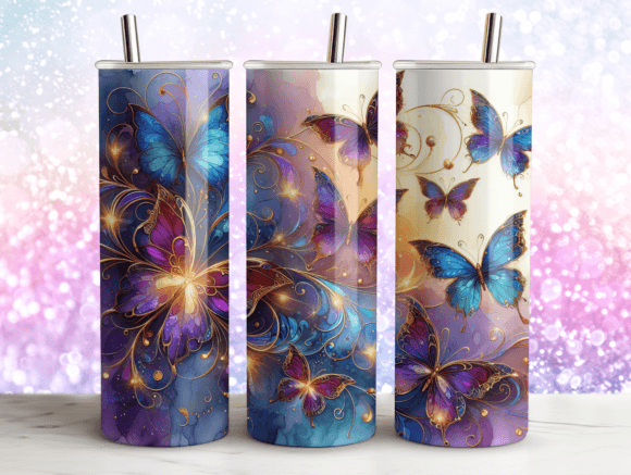 Elegant Butterflies Agate Tumbler Wrap