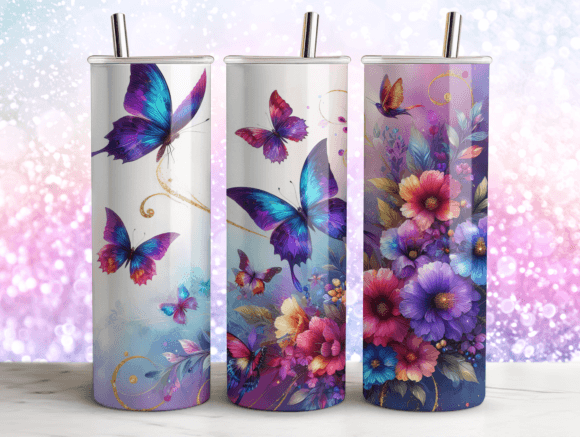 Elegant Butterflies Glitter Tumbler Wrap