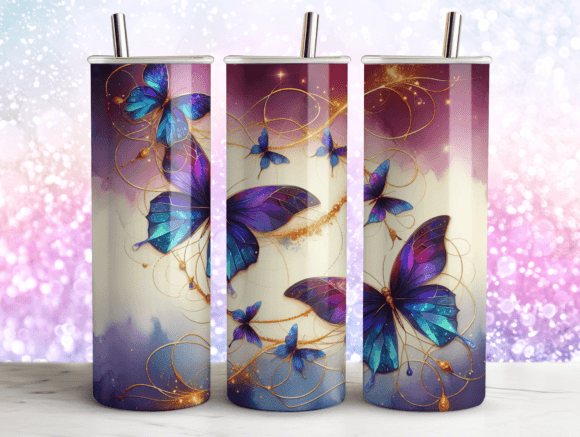 Glitter Agate Butterflies Tumbler PNG