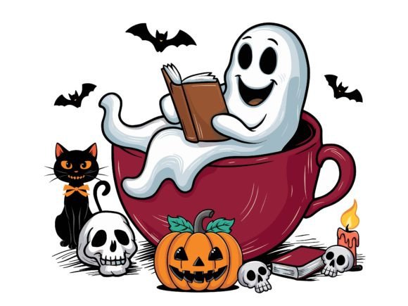 Halloween Boo Sitting on Cup Vector