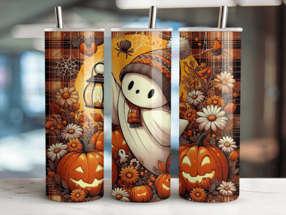 Halloween Cute Ghost Tumbler Wrap PNG