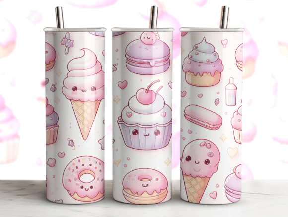 Kawaii Food Pattern 20oz Tumbler Art Png