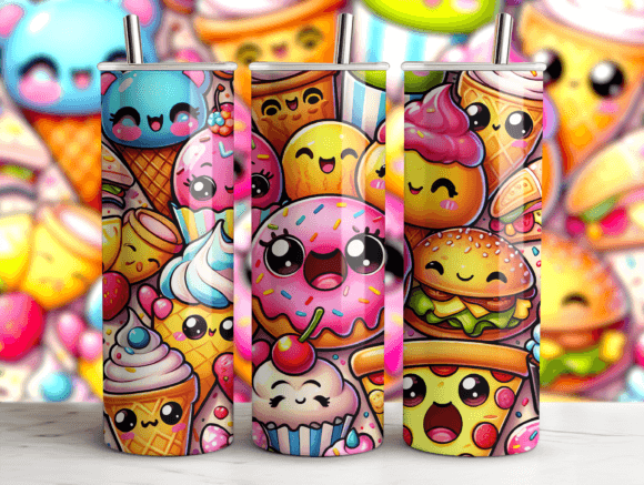 Kawaii Food Pattern Tumbler 20oz Wrap