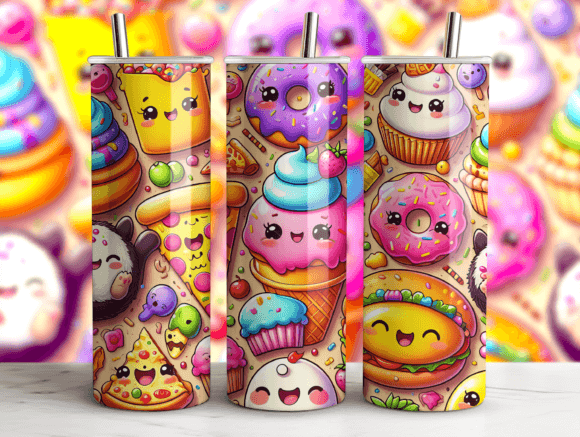 Kawaii Food Pattern Tumbler Art Design