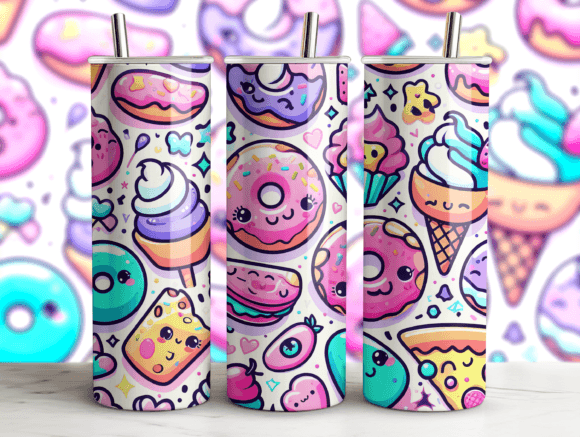 Kawaii Food Tumbler Wrap Sublimation PNG
