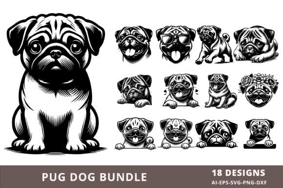 Pug Dog SVG Bundle Peeking Pug Shiloutee